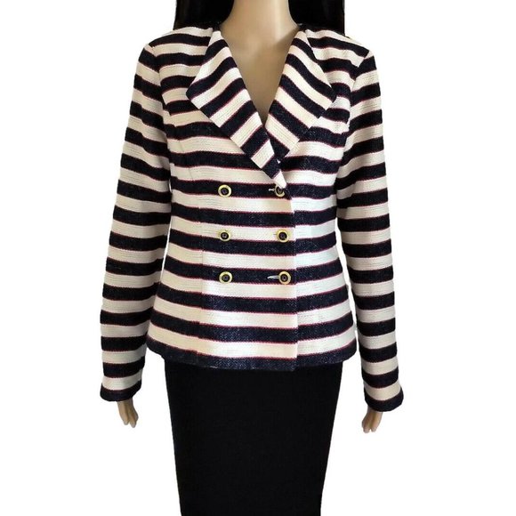 Cabi Cruise Navy Cream Red Striped Nautical Jacket 6 - Picture 3 of 11